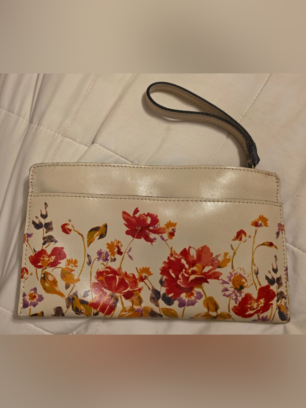 Patricia Nash Cream Floral Wristlet Clutch with Red & Orange Flowers